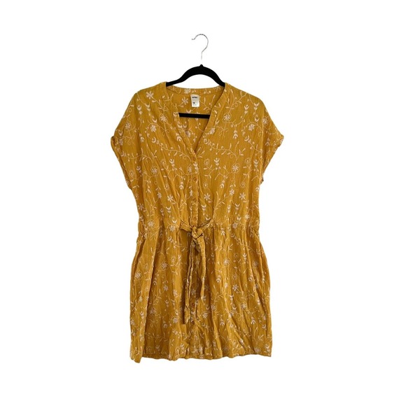 ANKO Mustard Yellow Button Front Dress Embroidered Short Sleeve Size 18 / 14 US - Picture 1 of 3